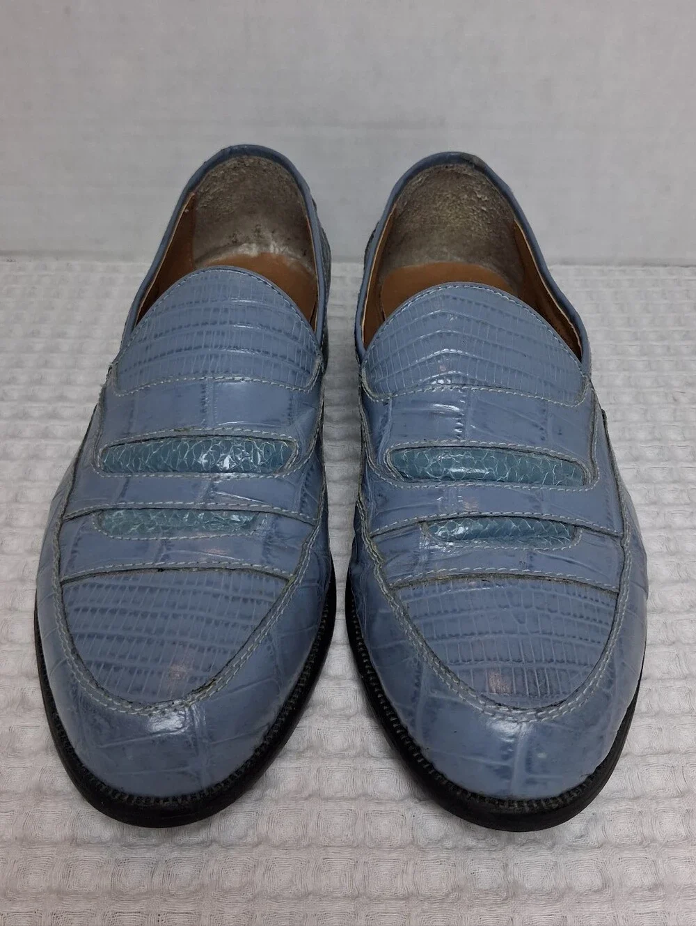 Stacy Adams Men's Croc Embossed Leather & Snakeskin Loafer Size 8 Dusty Blue